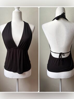 Brandy Melville Black Open Back Halter Top One Size